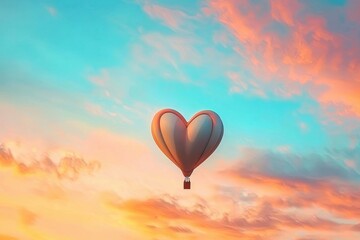 Fototapeta premium Heart-Shaped Hot Air Balloon Floating in Colorful Sunset Sky