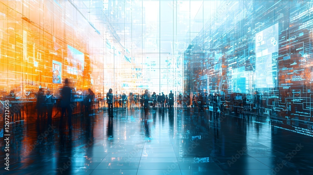 Poster a modern and dynamic scene depicting the presentation of innovative technology ideas through the use