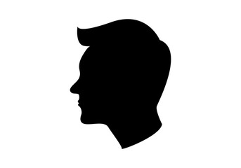 Silueta negra de la cara de un hombre de perfil. Silueta de un rostro masculino. Concepto de persona o humano