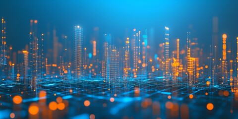 Abstract blue background with digital network connection technology and global connectivity concept, smart city, cyber security data protection or big data, web banner design vector illustration