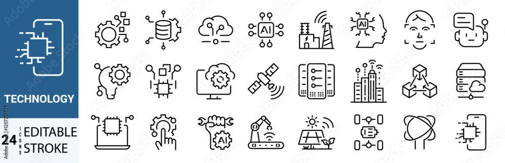 Poster information technology web line icon set. containing cloud computing, it manager, big data, data ana