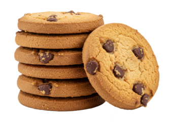 A stack of chocolate chip cookies, isolated on a white background
