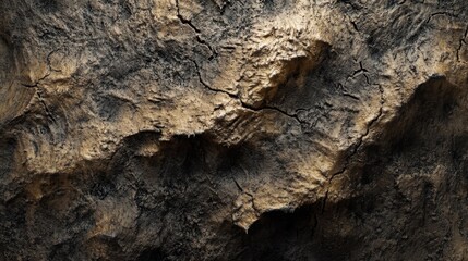 Obraz premium Detailed close-up view of the textured surface of an ancient tree trunk with intricate patterns and visible cracks illuminated in soft natural light