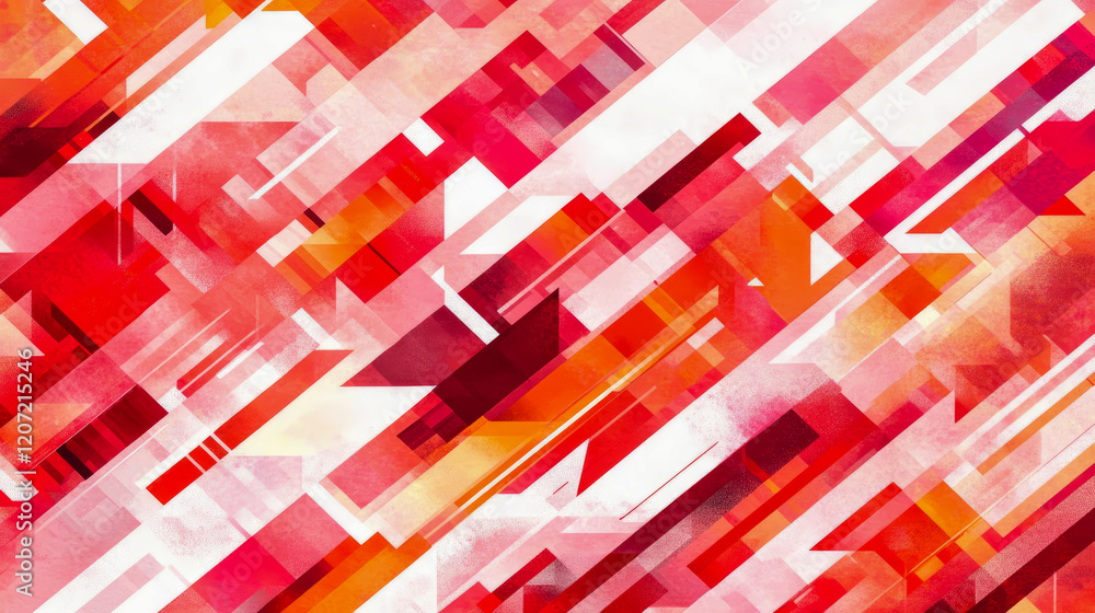 Poster abstract red and white geometric composition: a dynamic interplay of shapes and hues