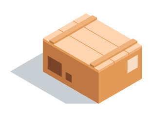 A sturdy brown shipping box that is equipped with tape and an identification label