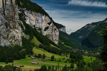 Views of the Lauterbrunnen valley and Jungfrau mountains in the Bernese Oberland, Canton Bern, in...