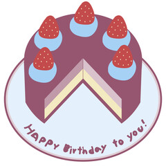 Strawberry Birthday Cake Illustration with Happy Birthday Message