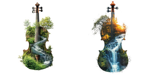violin transforms into flowing river, blending music and nature beautifully