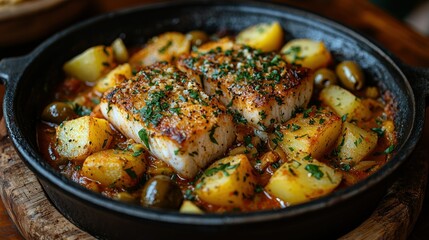 Delicious Baked Cod with Potatoes and Olives