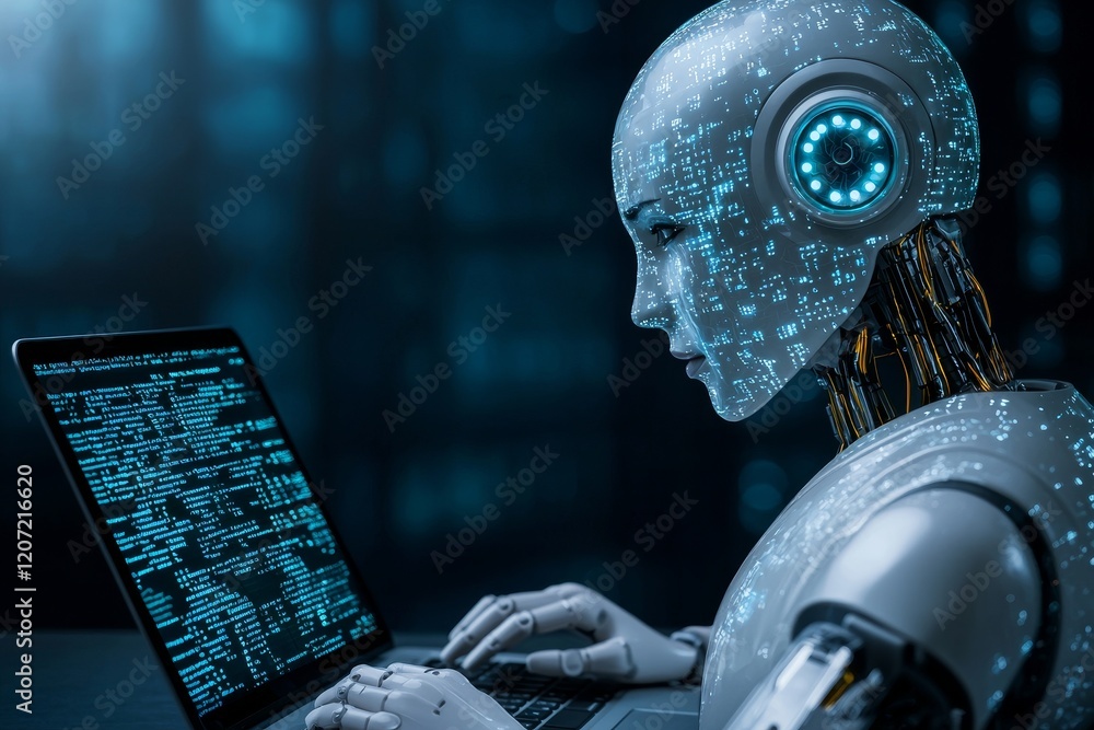 Poster intelligent digital chatbot serving as a customer ai assistant in the realm of stock technology and 
