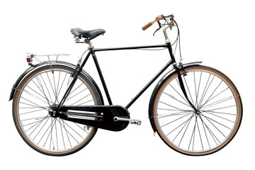 Black modern bicycle with a sporty design, isolated on white.