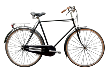 Black modern bicycle with a sporty design, isolated on white.