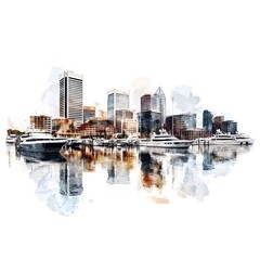 Obraz premium Inner Harbor, with boats and the city skyline