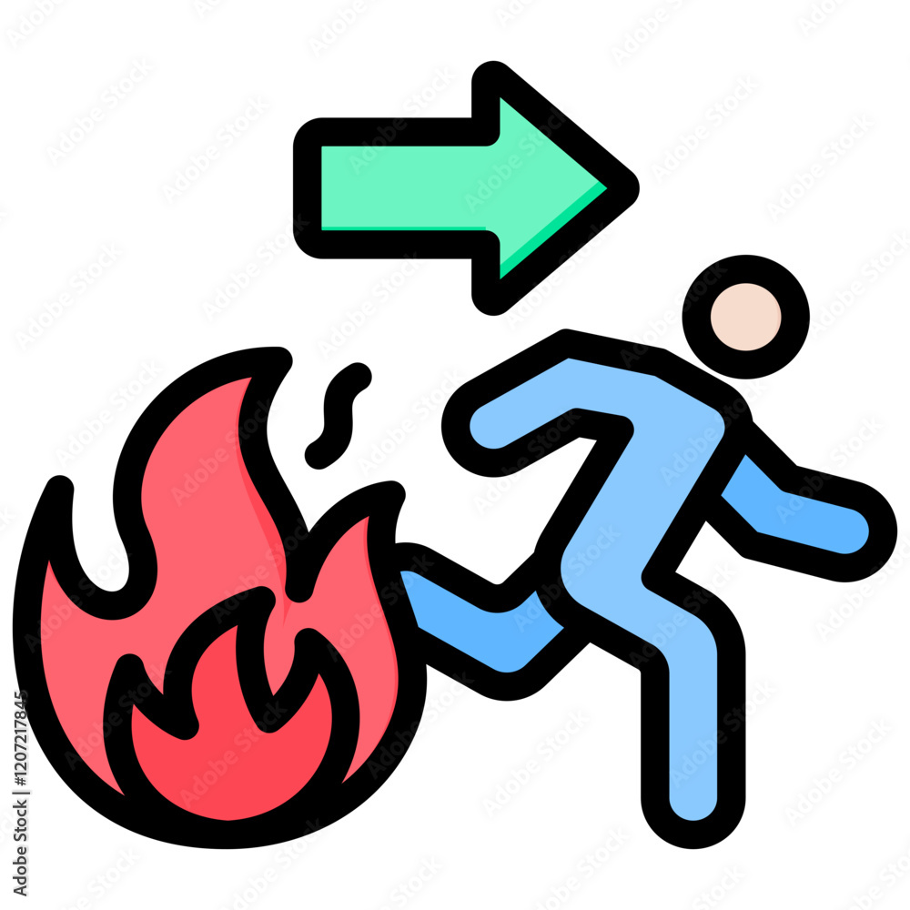 Poster fire exit outline color icon