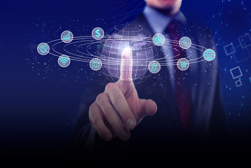 global business that produces digital marketing technologies. Businesspeople share financial and investment data and analyze digital marketing strategies.