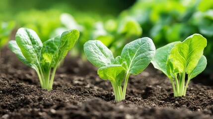A vibrant cluster of tiny green plants emerges from rich, dark soil, showcasing nature's resilience and the beauty of new life in a close-up view.