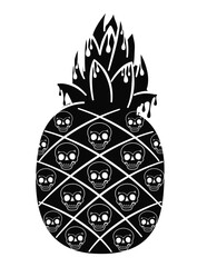 Pineapple has a skull pattern, It represents death in the next world, Design element for logo, tattoo, textile, fabric pattern design decorations templates and other designs.