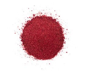 Sumac Powder Isolated, Red Sumach Ground Seasoning, Dry Sumak, Crushed Typhina Seeds
