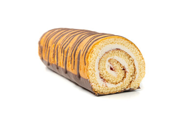 Fruit Jam Swiss Roll, Round Sponge Cake Isolated, Sliced Rolled Vanilla Biscuit with Jam Filling