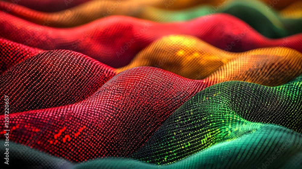 Poster vibrant financial market display with overlapping red and green trend lines dynamic data visualizati
