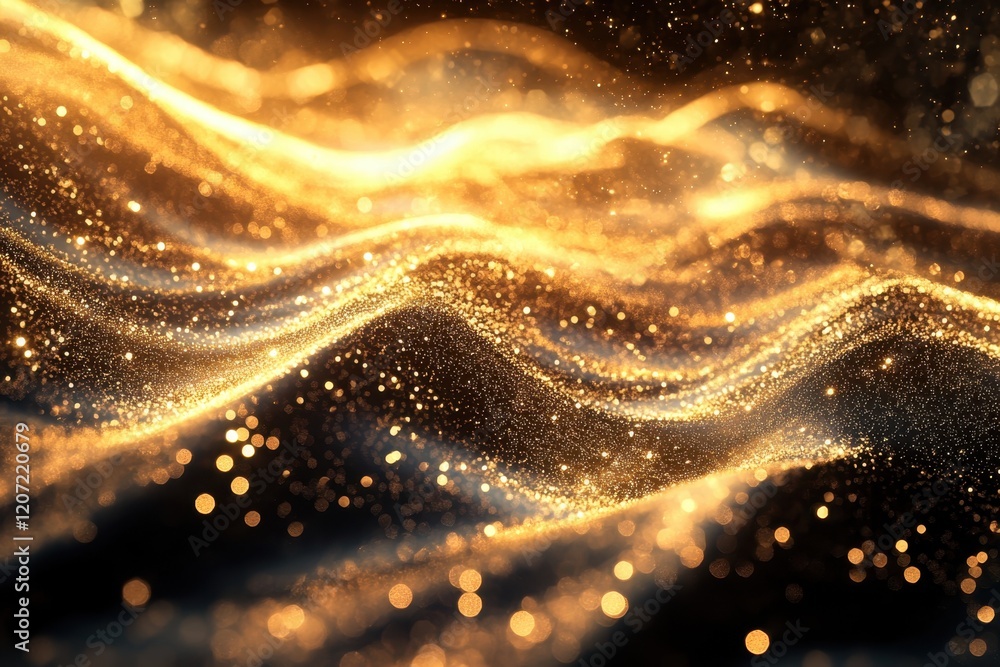 Poster golden waves of light create a captivating visual display with shimmering particles