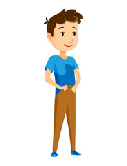 Cartoon character boy. Cute kid posture and attitude in positive attitude, doing activity. Cartoon vector illustration