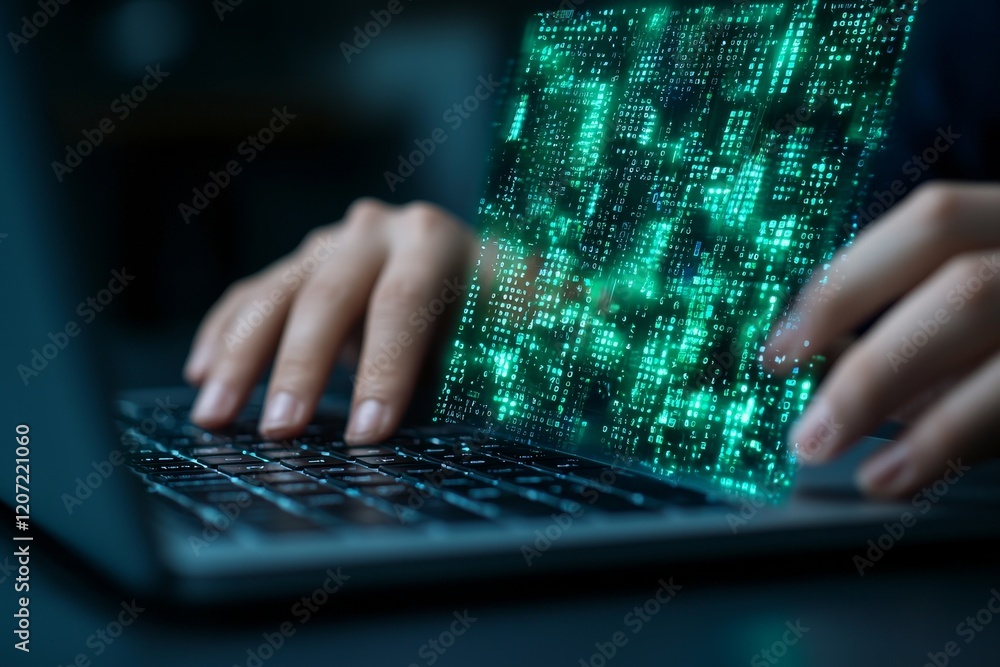 Aufkleber a man is typing on a laptop keyboard, indicating he is working, developing a business, studying, and