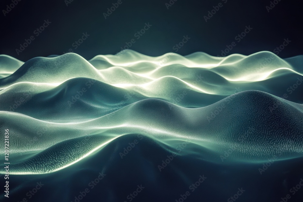Poster mystical waves of light undulating in an abstract landscape at twilight