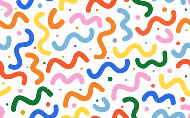 Obraz premium Colorful abstract confetti seamless pattern cute childish shape fun upbeat freehand ornamental decorative vector art texture