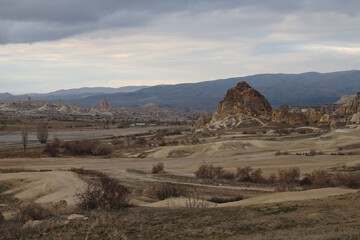 Kapadocja, Turkey, krajobraz, krajobrazowy, piaskowca, kamienie, góry, 