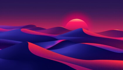 A vibrant sunset casts a pink and purple glow over a desert landscape.