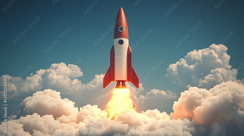 Aufkleber powerful rocket ascending through clouds symbolizing the drive and ambition toward achieving lofty b