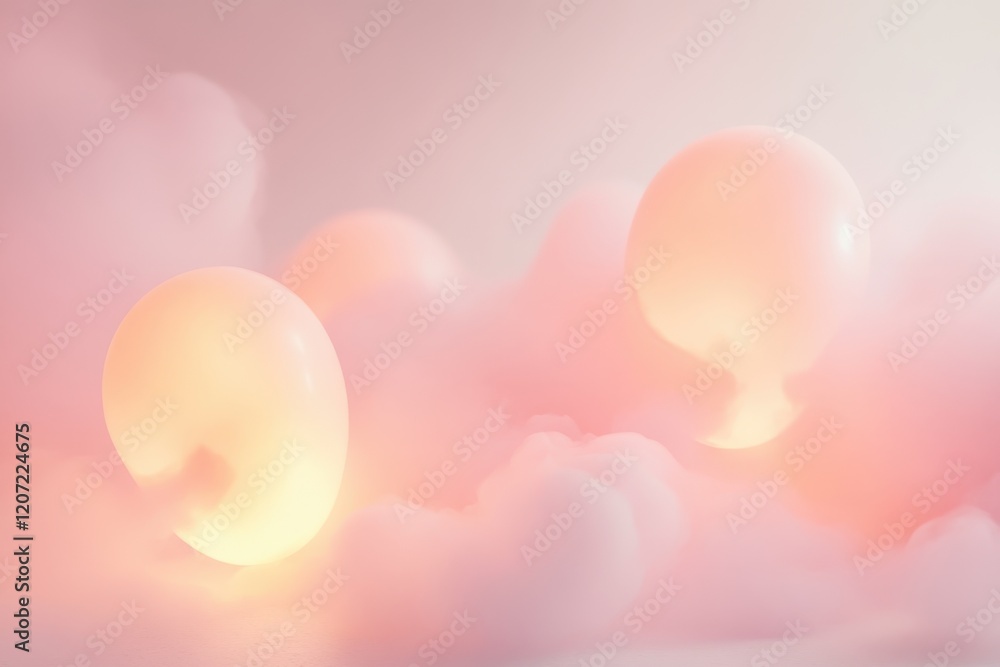 Poster soft glowing orbs amidst pink clouds create a dreamy atmosphere in this artistic display