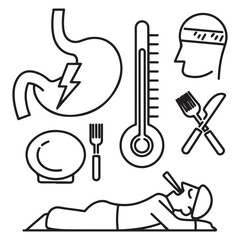 Stomach ache and pain related editable outline icons.