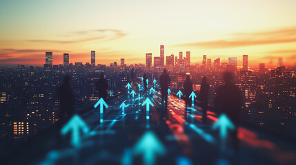 abstract professional business team people connection of line from nail node to node on Smart digital cityscap and skyline background , Innovation networking concept