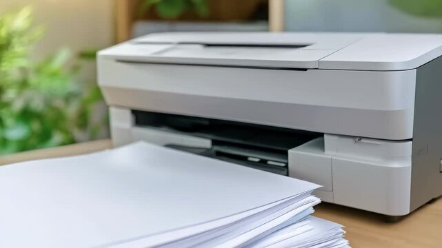 printer and stack of paper on the table in office