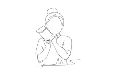 Children receiving red envelopes concept one-line drawing