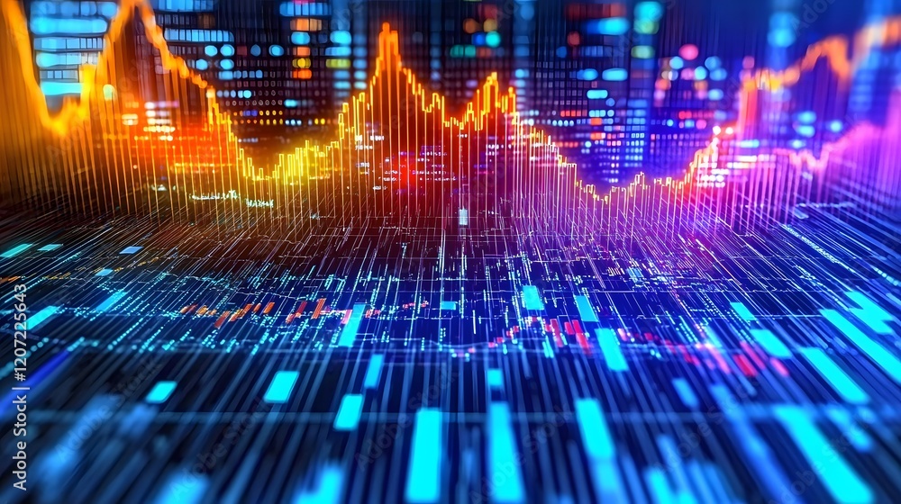 Poster glowing digital market data interface with merging graphs and analytics a futuristic of a high tech 