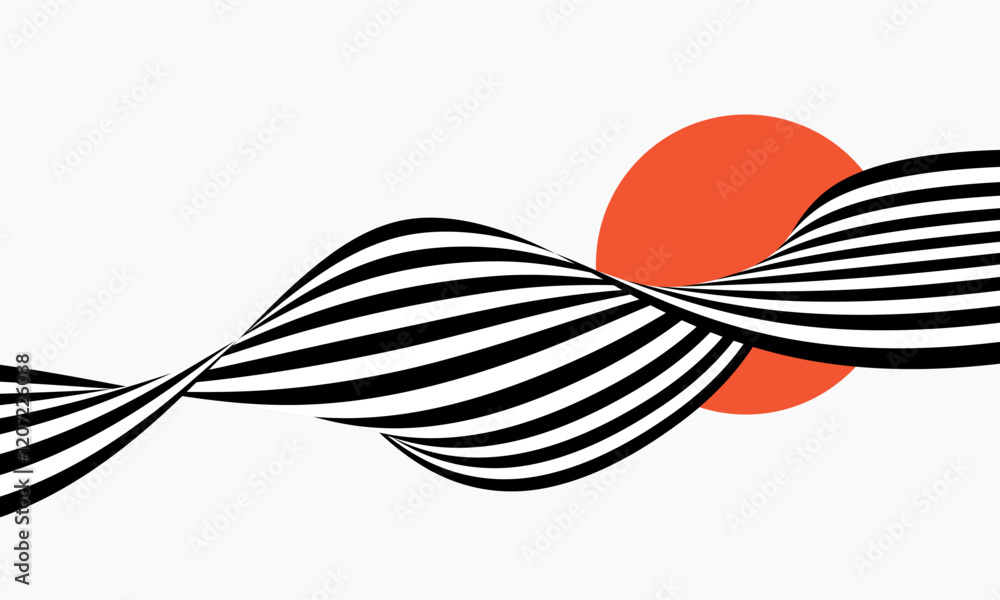 Poster black and white abstract wave flow. abstract geometric background with optical illusion.