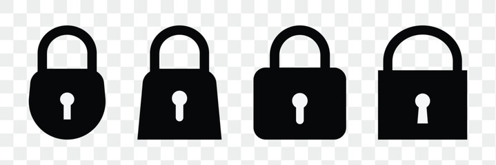 Lock or closed padlock icons set designed in filled, outline, line and stroke style