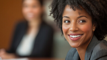 Close-up of an HR professional writing notes during a job interview, with a smiling candidate blurred in the background.