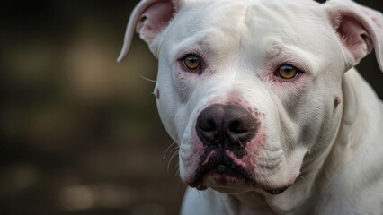 Close-Up Portrait of a White Pit Bull  - Ideal for Pet Photography and Stock Images
