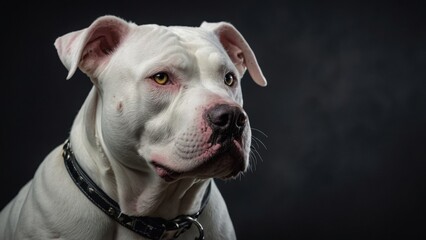 Obraz premium Close-Up Portrait of a White Pit Bull - Ideal for Pet Photography and Stock Images