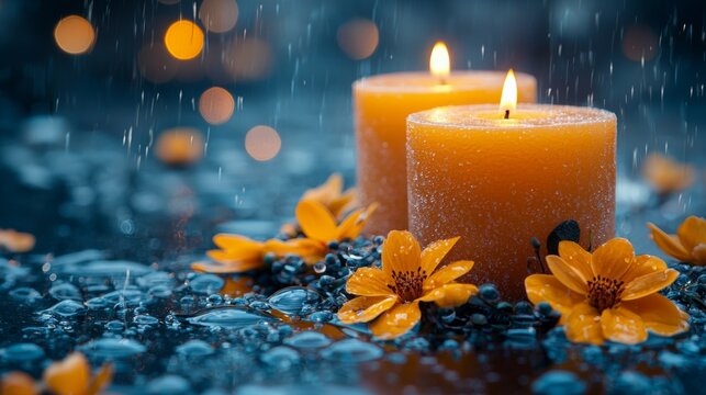 Candles with Yellow Flowers and Glitter