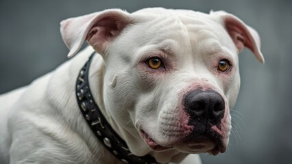 Close-Up Portrait of a White Pit Bull  - Ideal for Pet Photography and Stock Images