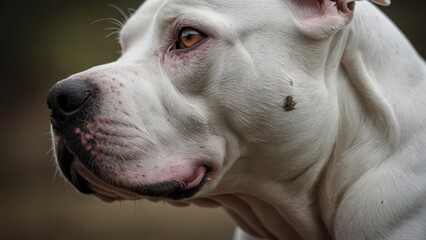 Obraz premium Close-Up Portrait of a White Pit Bull - Ideal for Pet Photography and Stock Images