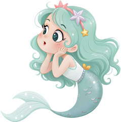 Adorable cute cartoon mermaid clipart, ideal for various creative and design projects.