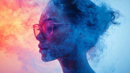 Colorful Smoke Surrounding a Woman's Profile