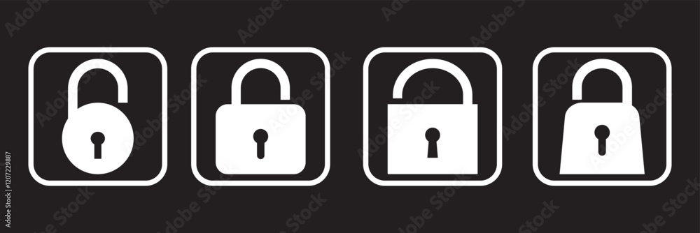 Poster lock icon set. padlock open and closed. locked and unlocked icon. security symbol.