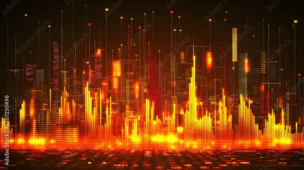 Poster dynamic digital background featuring a futuristic cityscape blending seamlessly into a visual repres